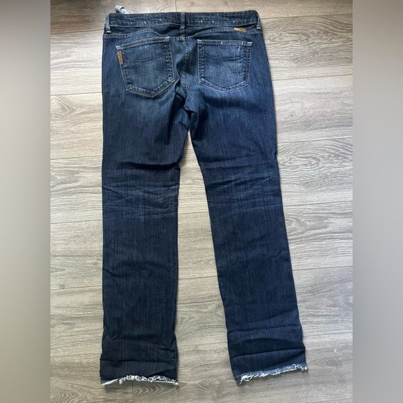 Paige Maternity Adjustable Waist Straight Leg Dark Distressed Denim Blue Jean 31 - Picture 9 of 11